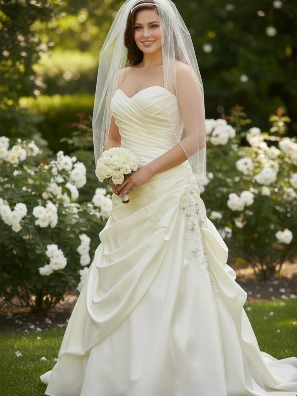 Vintage Maggie Sottero Ivory Taffeta Wedding Gown - Size 16